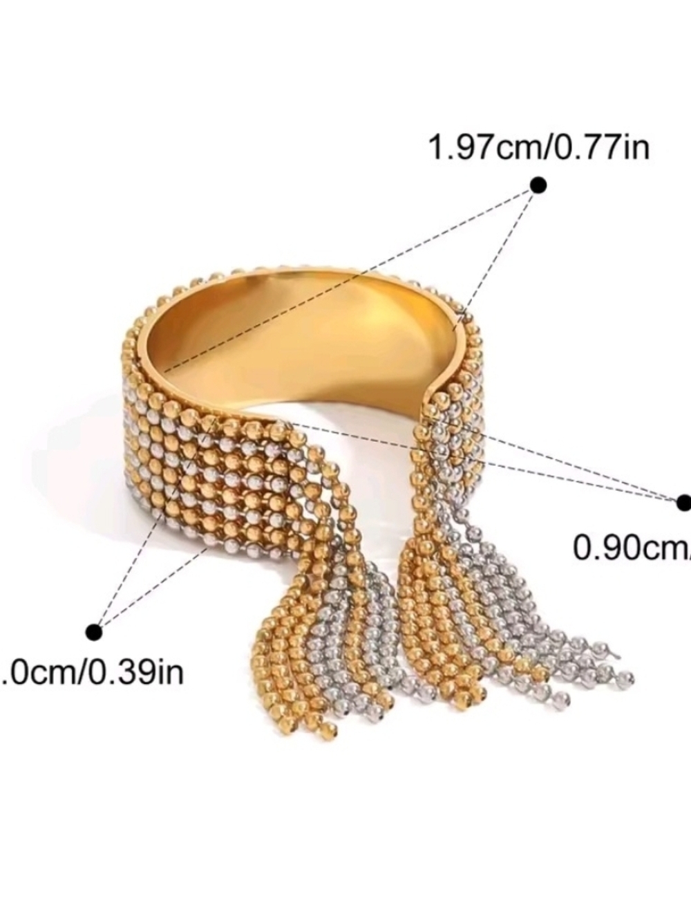 Gold and Silver Beaded Fringe Cuff Rings - Picture 5 of 5